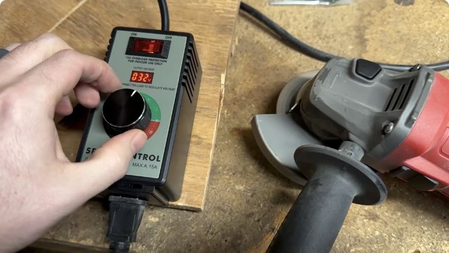 AC motor speed controller beside the angle grinder used in my no-load demonstration