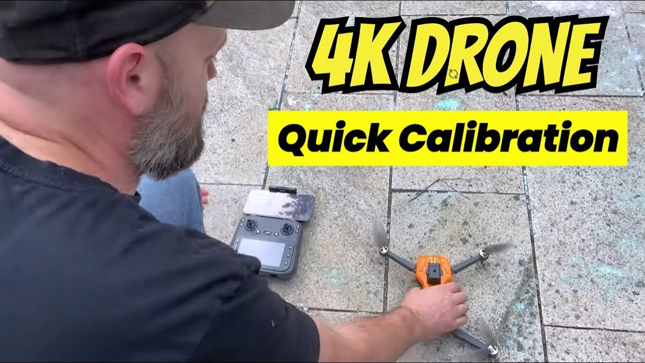 Braden calibrating the orange F180 GPS drone beside its controller in his first-flight video thumbnail.