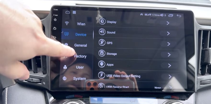 Installed 10.1-inch touchscreen stereo showing the settings menu in my Toyota RAV4